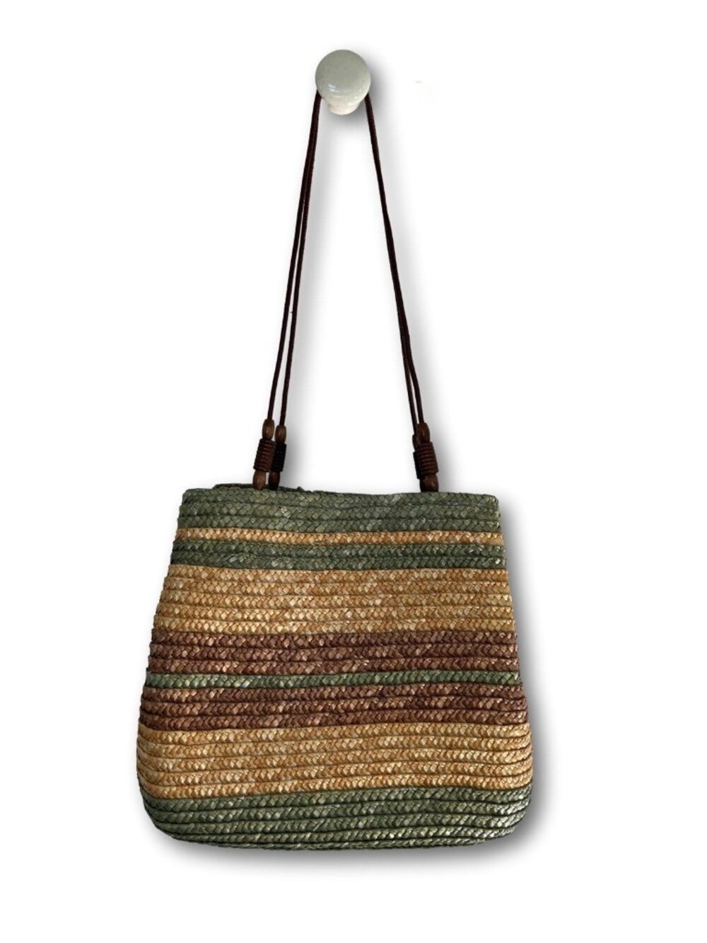 Faded Glory Summer Time Beach Woven Wicker Shoulder Tote Bag